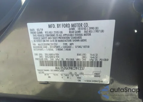 2019 Ford Ecosport Se из США, поврежденный, VIN MAJ3S2GE9KC291237